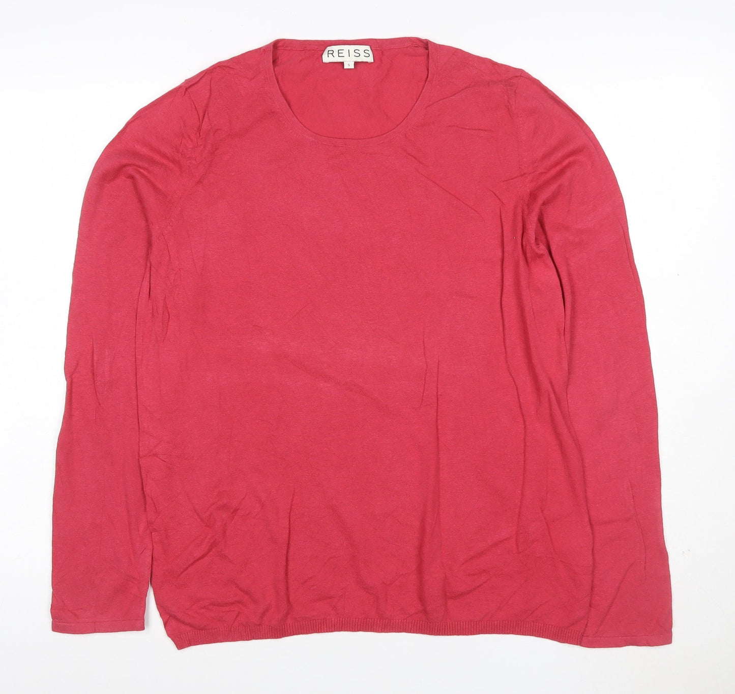 Reiss Women's Red Cotton Wool Crew Neck Long Sleeve Jumper Size S