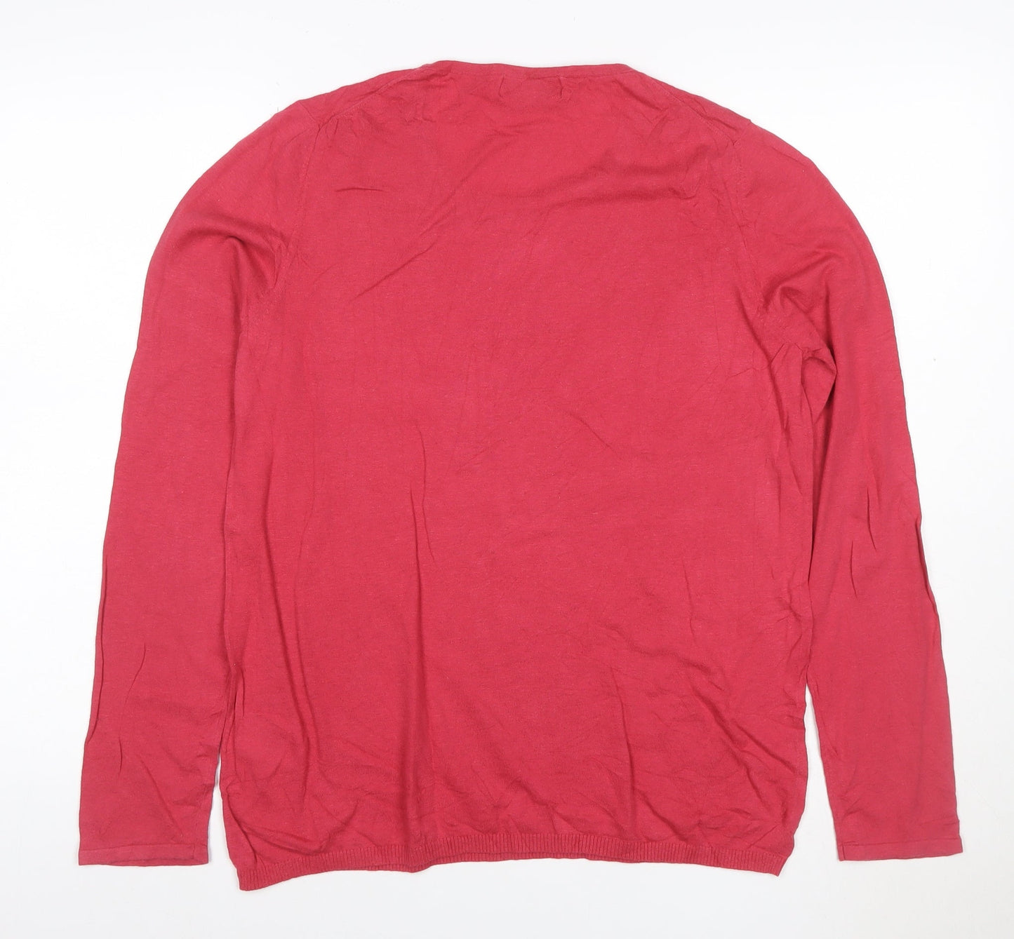 Reiss Women's Red Cotton Wool Crew Neck Long Sleeve Jumper Size S