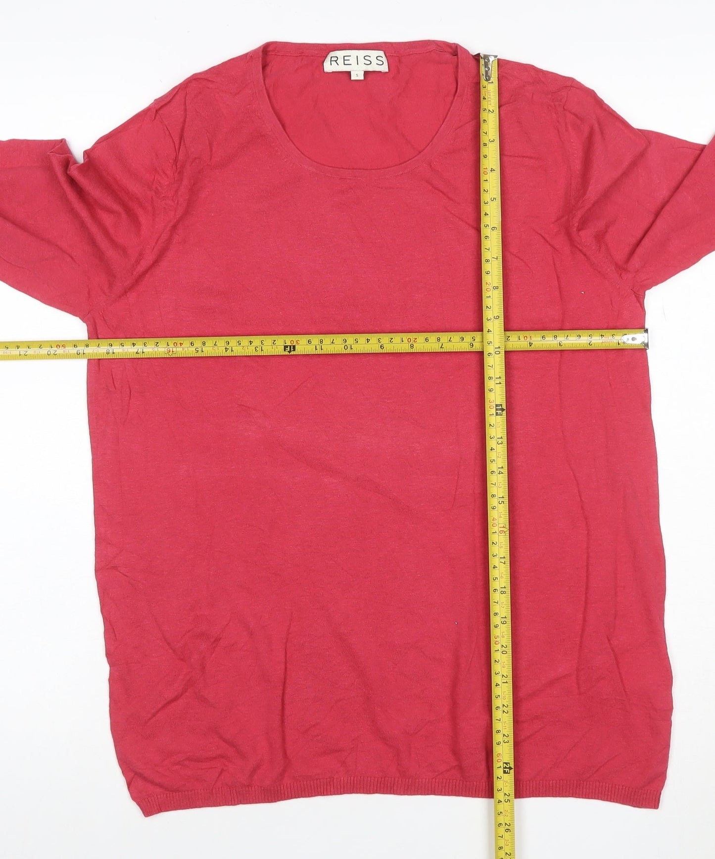 Reiss Women's Red Cotton Wool Crew Neck Long Sleeve Jumper Size S