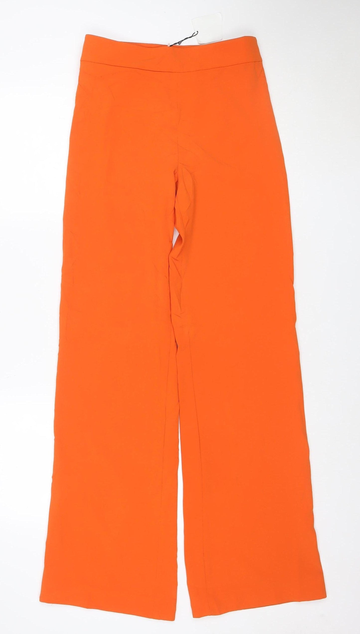Zara Womens Orange Wide-Leg Crepe Trousers XS High Rise