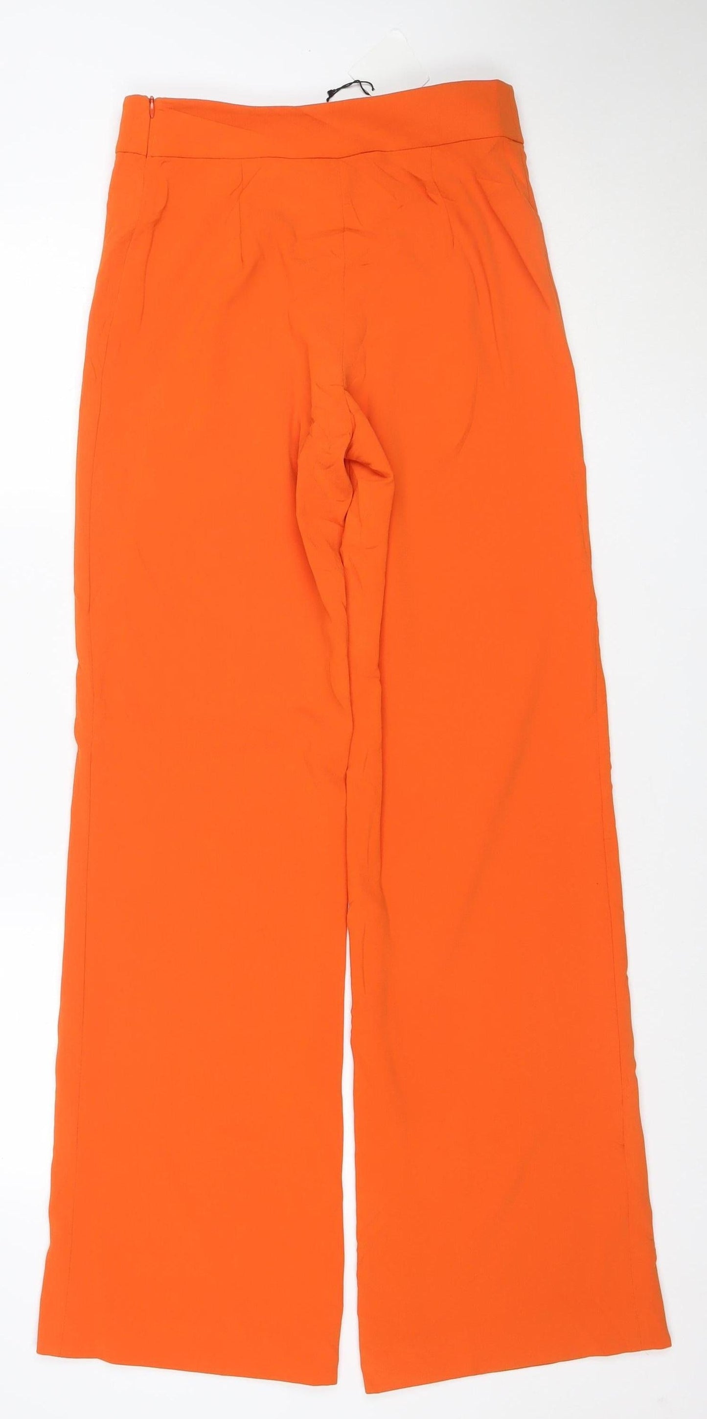 Zara Womens Orange Wide-Leg Crepe Trousers XS High Rise