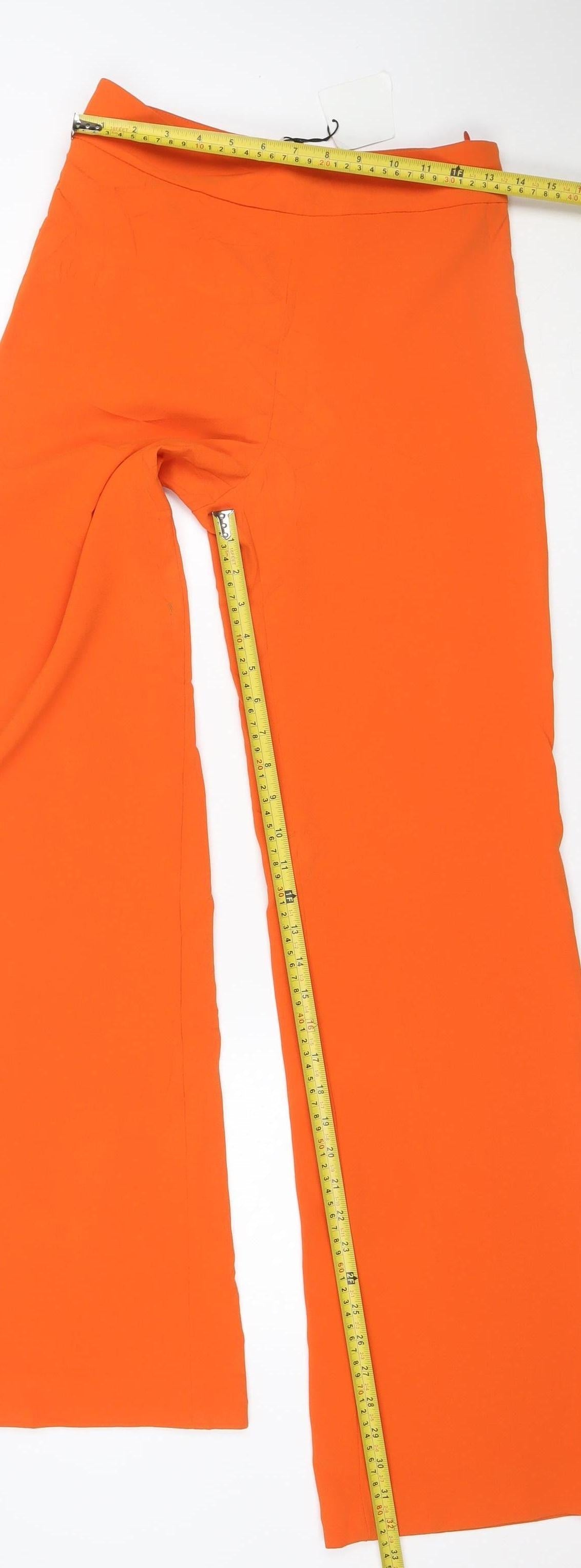 Zara Womens Orange Wide-Leg Crepe Trousers XS High Rise