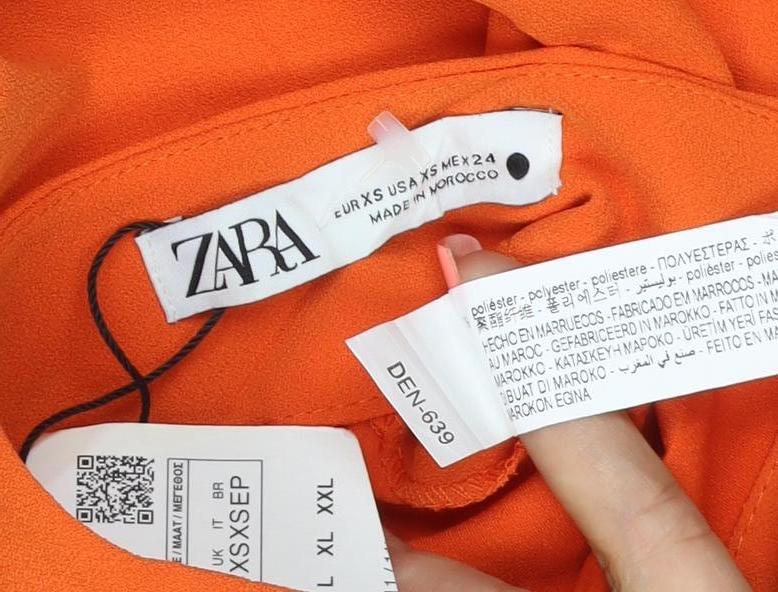 Zara Womens Orange Wide-Leg Crepe Trousers XS High Rise
