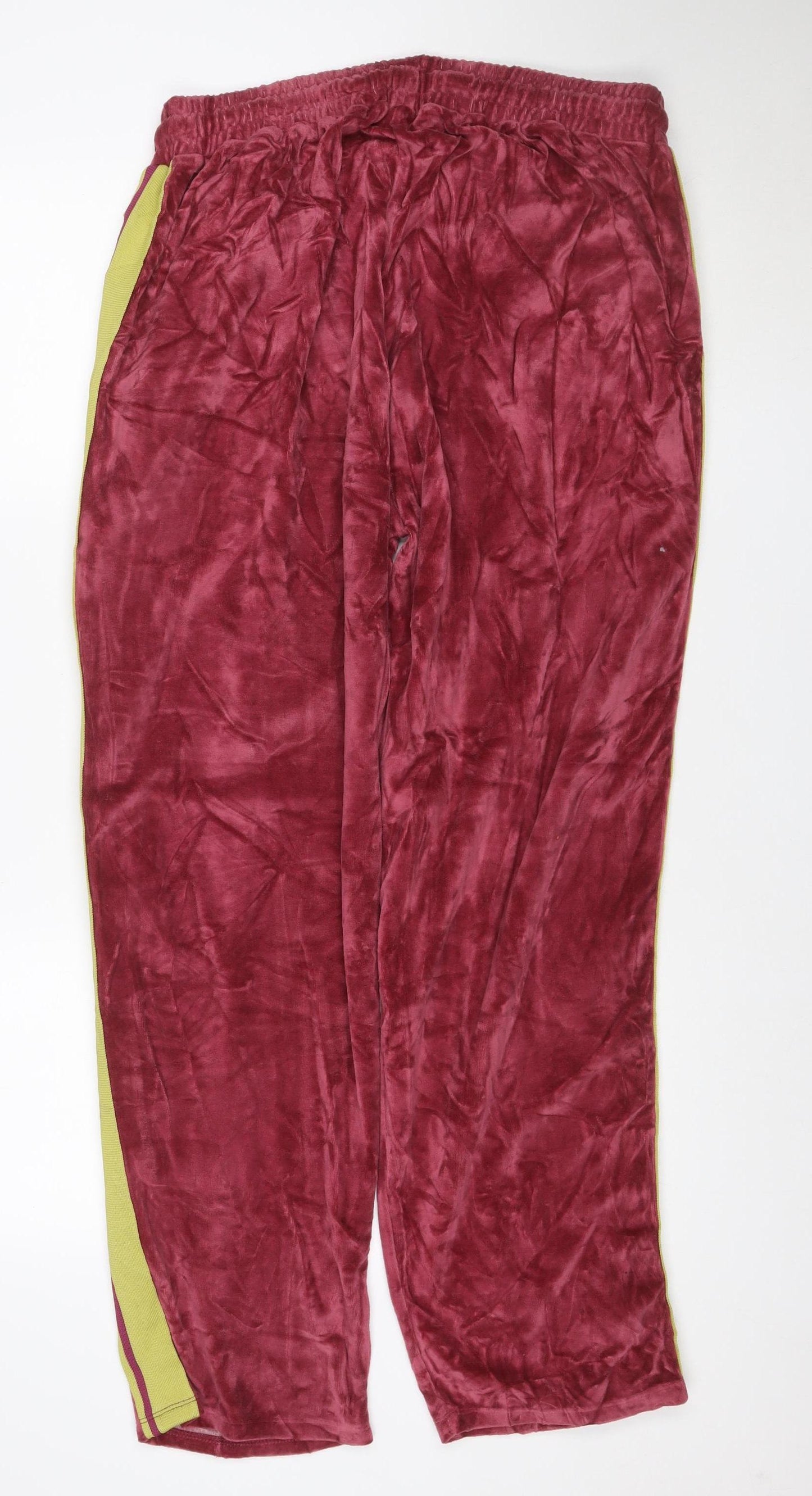boohooMAN Men's Red Velour Track Pants L Side Stripe Elastic Waist
