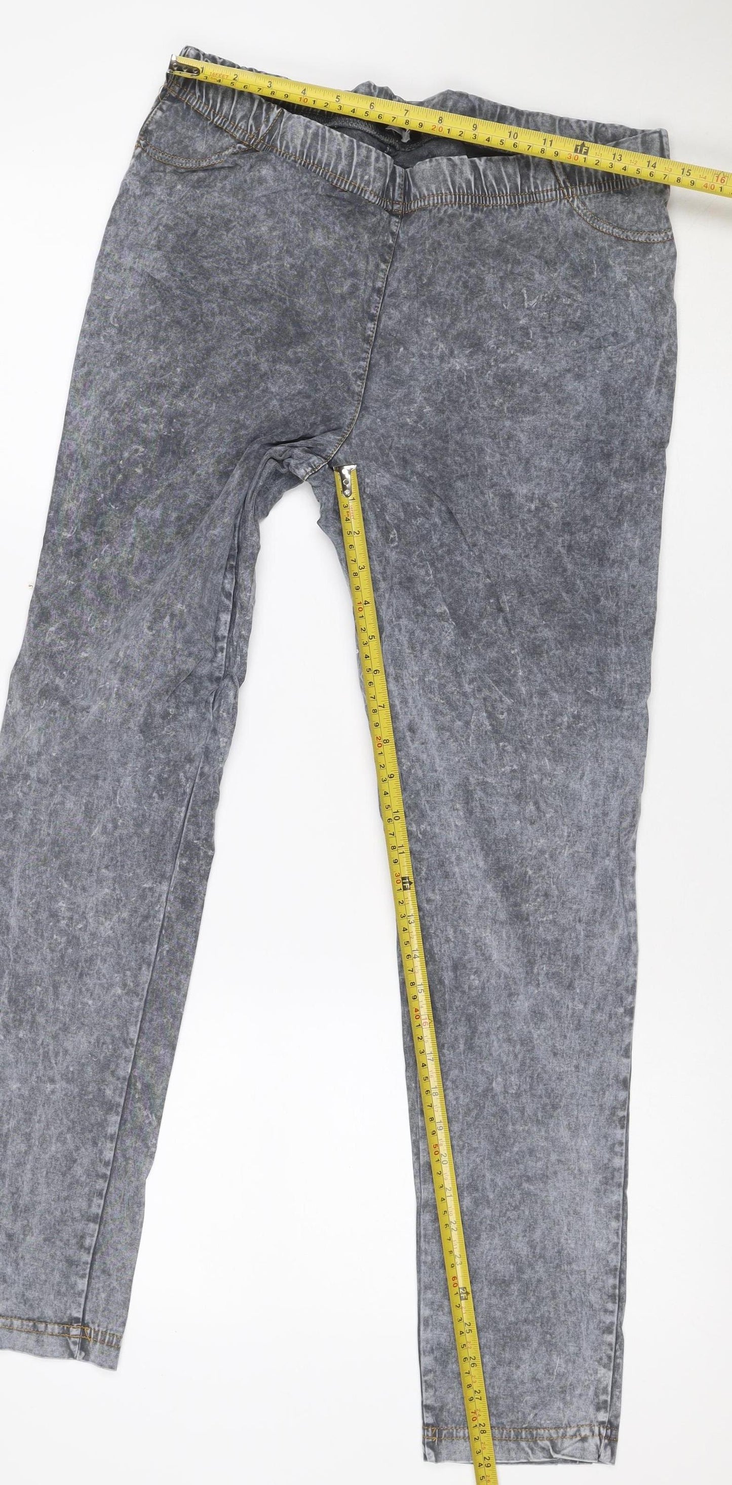 Next Womens Grey Acid Wash Jegging Jeans Size 14 Elastic Waist