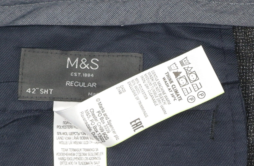 Marks and Spencer Men's Grey Wool Blend Regular Fit Dress Pants 42 Short