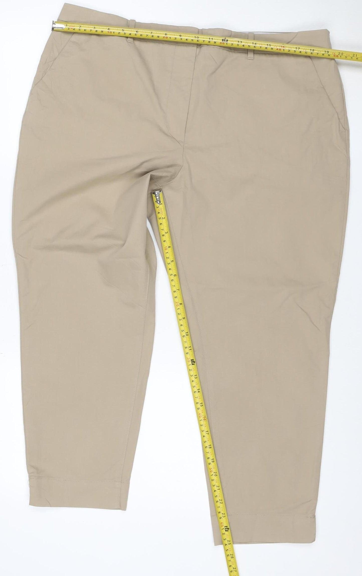 Marks and Spencer Women's Beige Chino Trousers Size 18 Cotton Blend