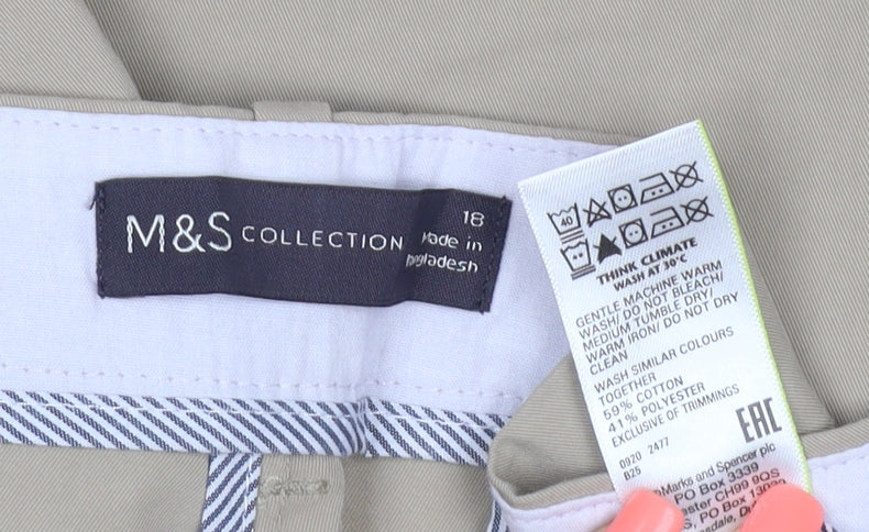 Marks and Spencer Women's Beige Chino Trousers Size 18 Cotton Blend