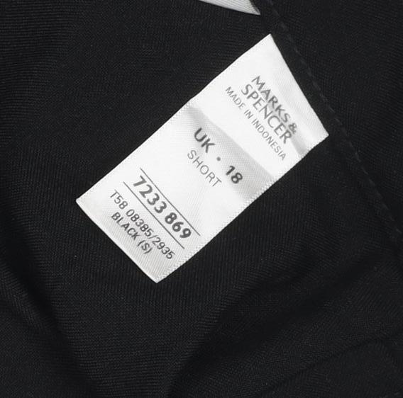 Marks and Spencer Women Black UK 18 Short Polyester Straight Trousers