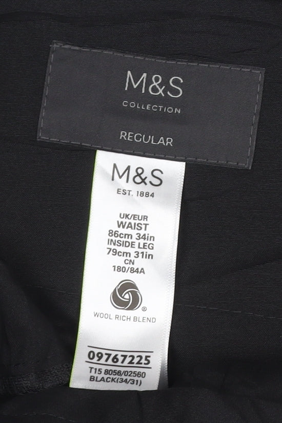 Marks and Spencer Womens Black Wool Blend Regular Dress Pants 34in Waist