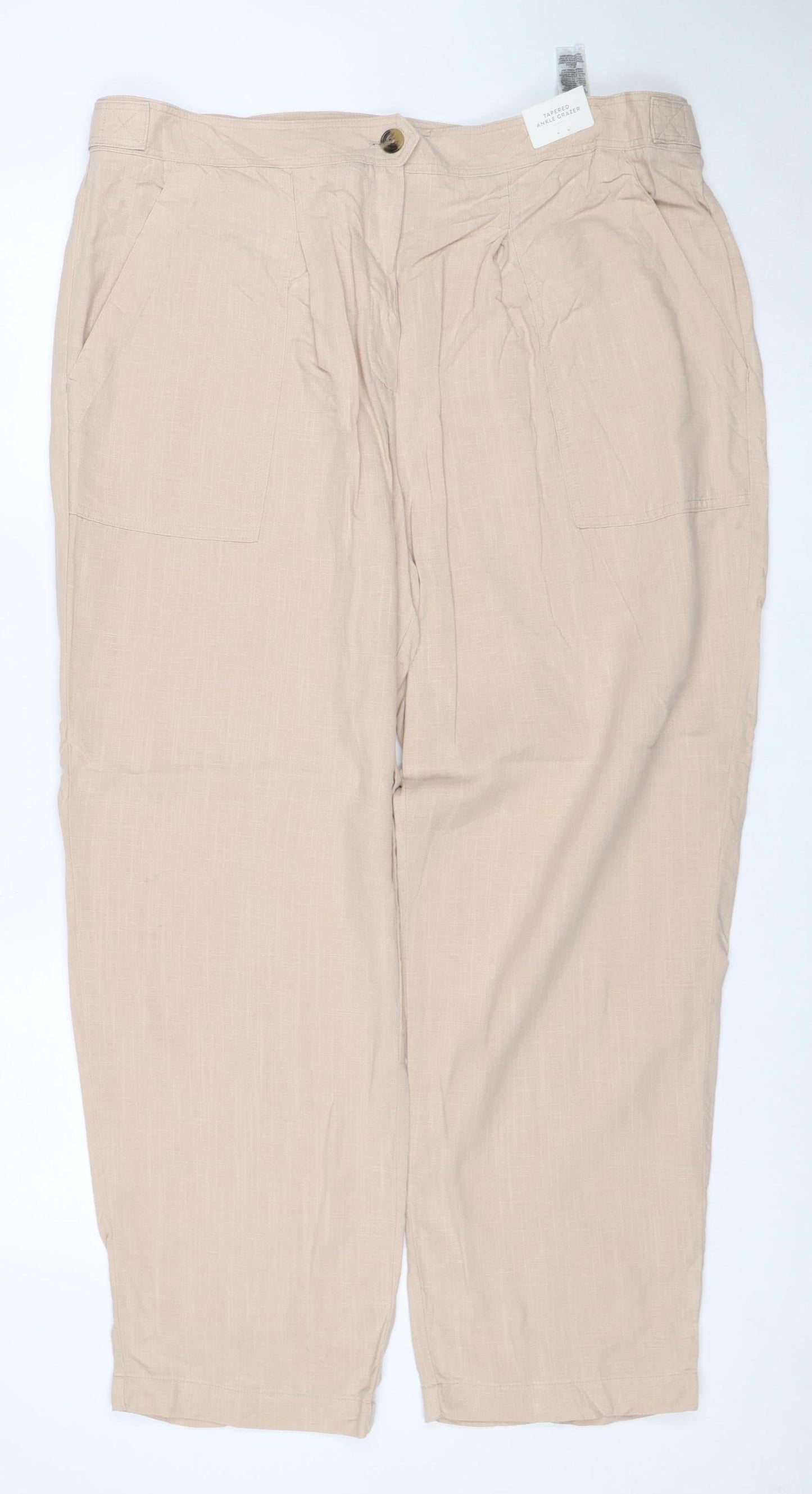 Marks and Spencer Per Una Women’s Beige Linen Blend Cargo Trousers Size 18