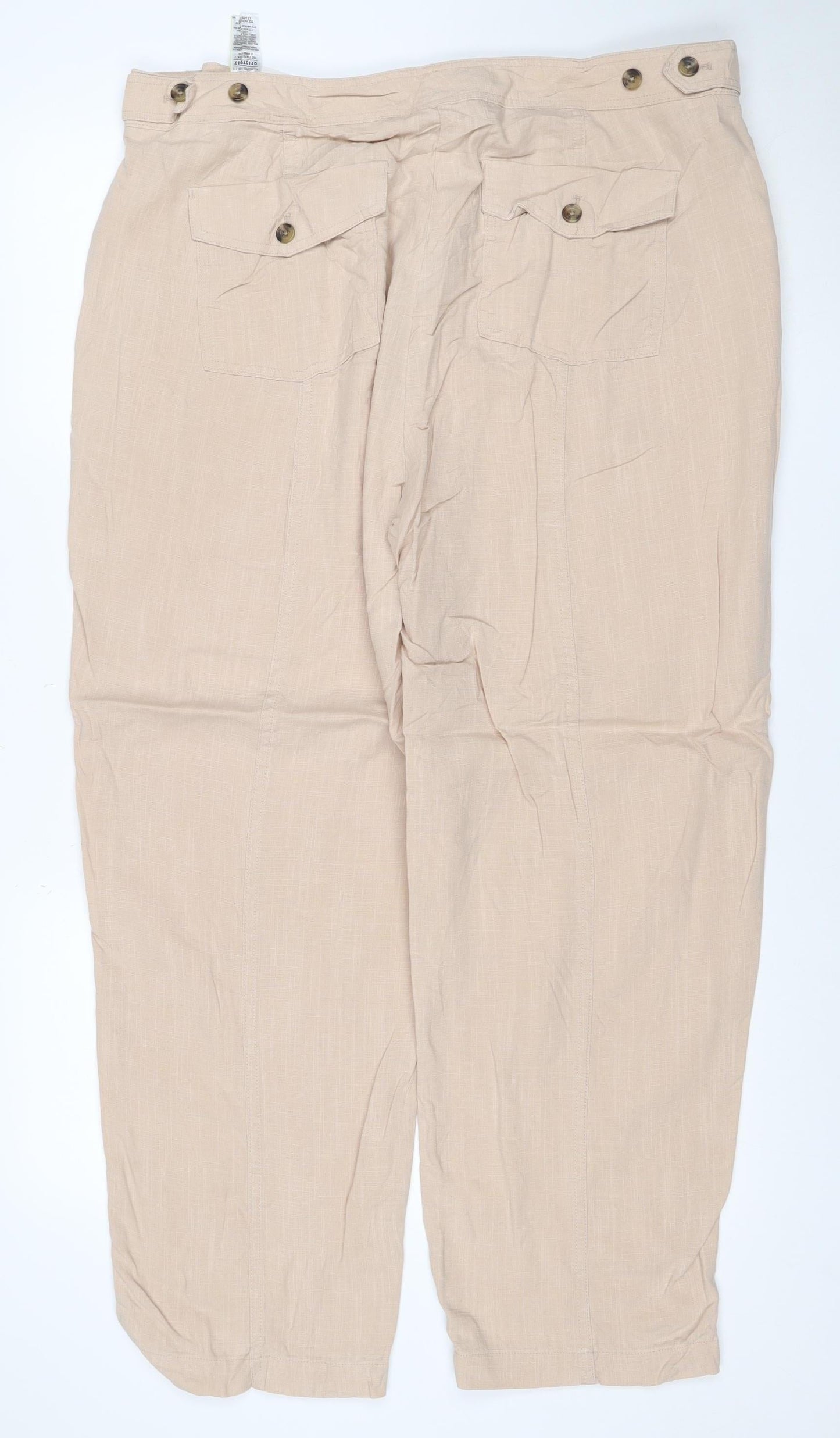 Marks and Spencer Per Una Women’s Beige Linen Blend Cargo Trousers Size 18