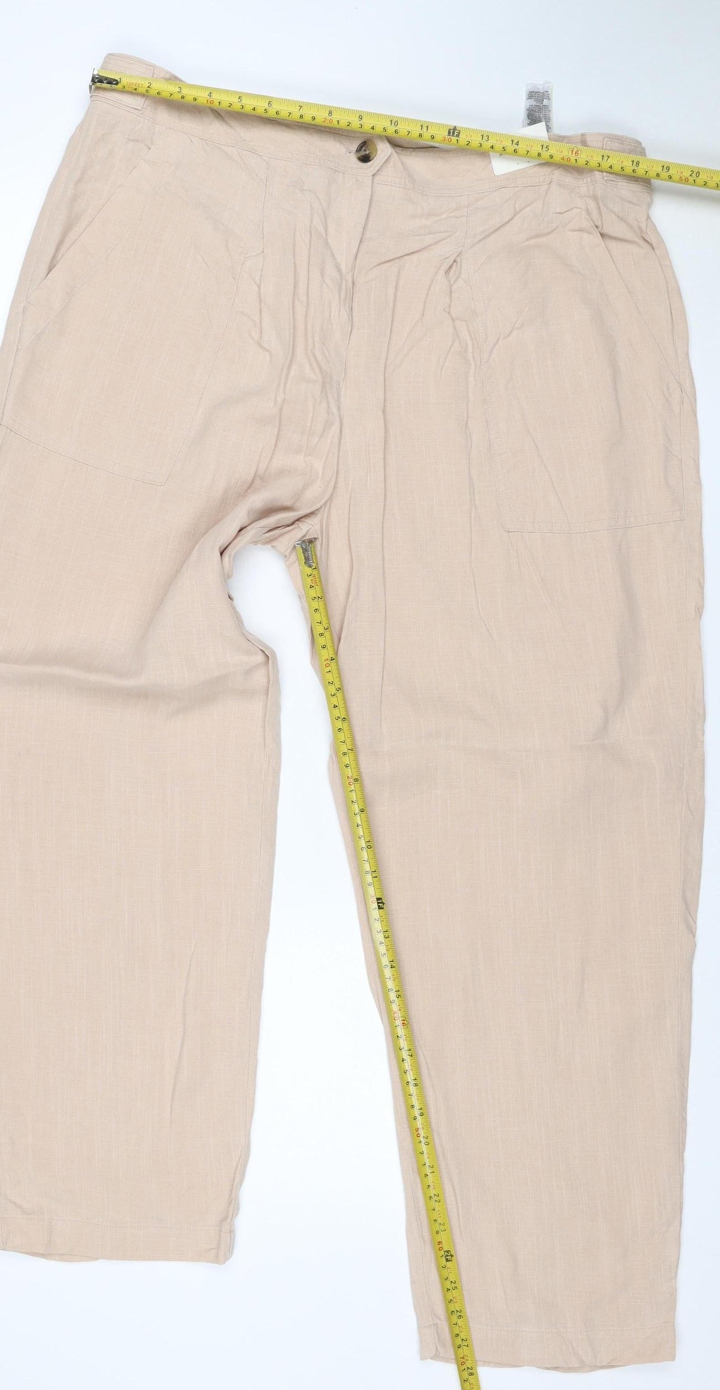 Marks and Spencer Per Una Women’s Beige Linen Blend Cargo Trousers Size 18