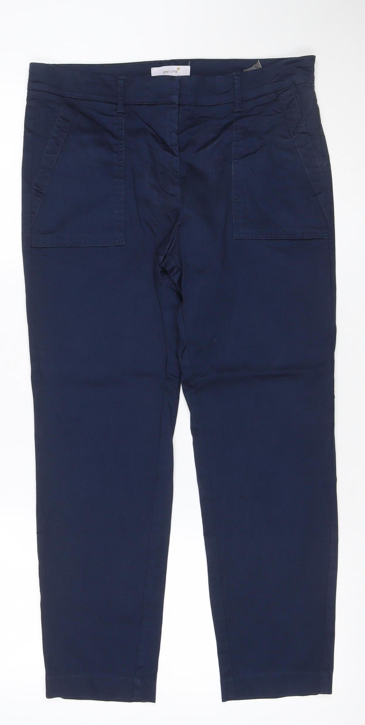 Marks and Spencer Womens Blue Chino Trousers Size 12 Regular Fit