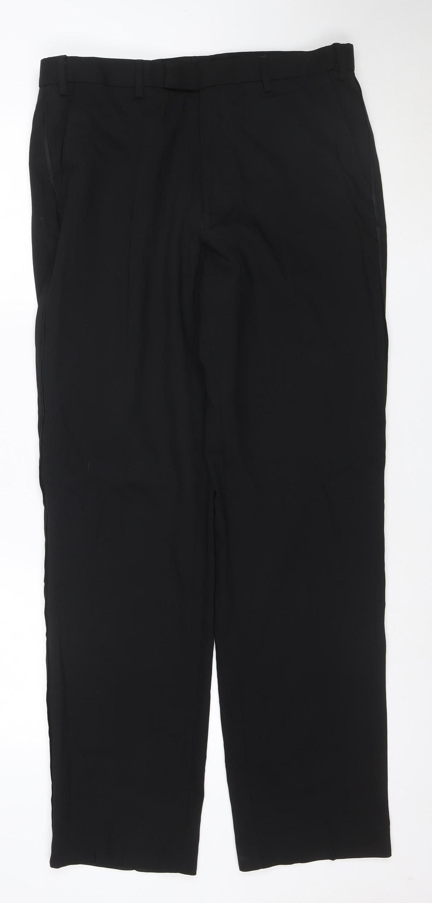 Marks and Spencer Men's Black 34R Wool Blend Regular Fit Dress Trousers