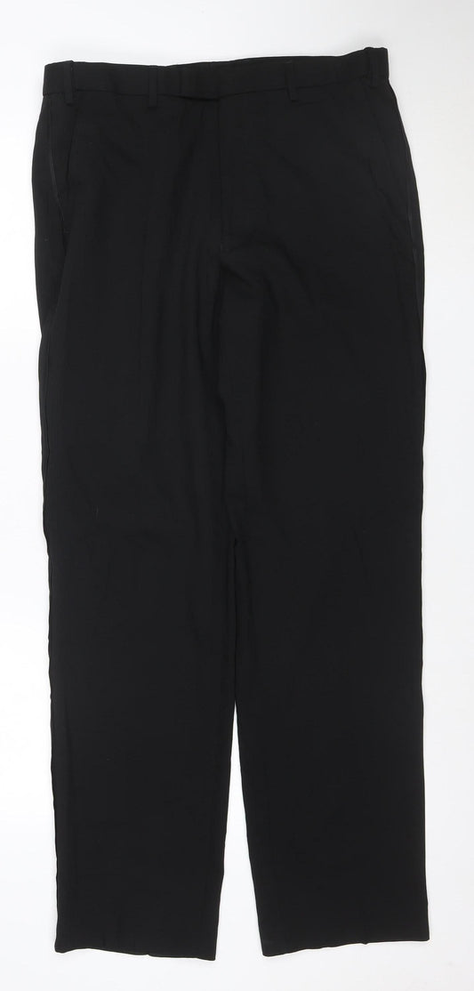Marks and Spencer Men's Black 34R Wool Blend Regular Fit Dress Trousers