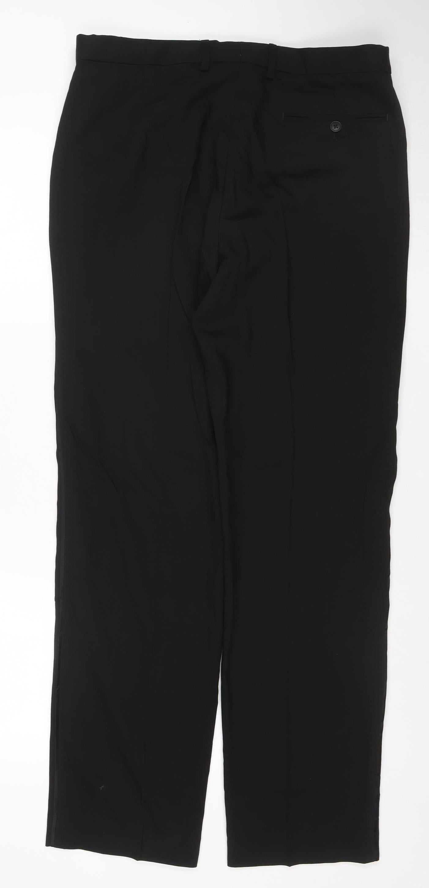 Marks and Spencer Men's Black 34R Wool Blend Regular Fit Dress Trousers