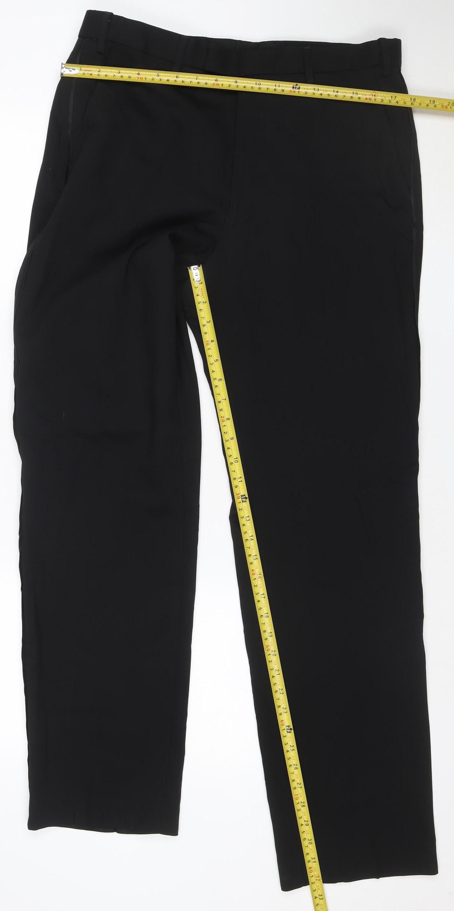 Marks and Spencer Men's Black 34R Wool Blend Regular Fit Dress Trousers