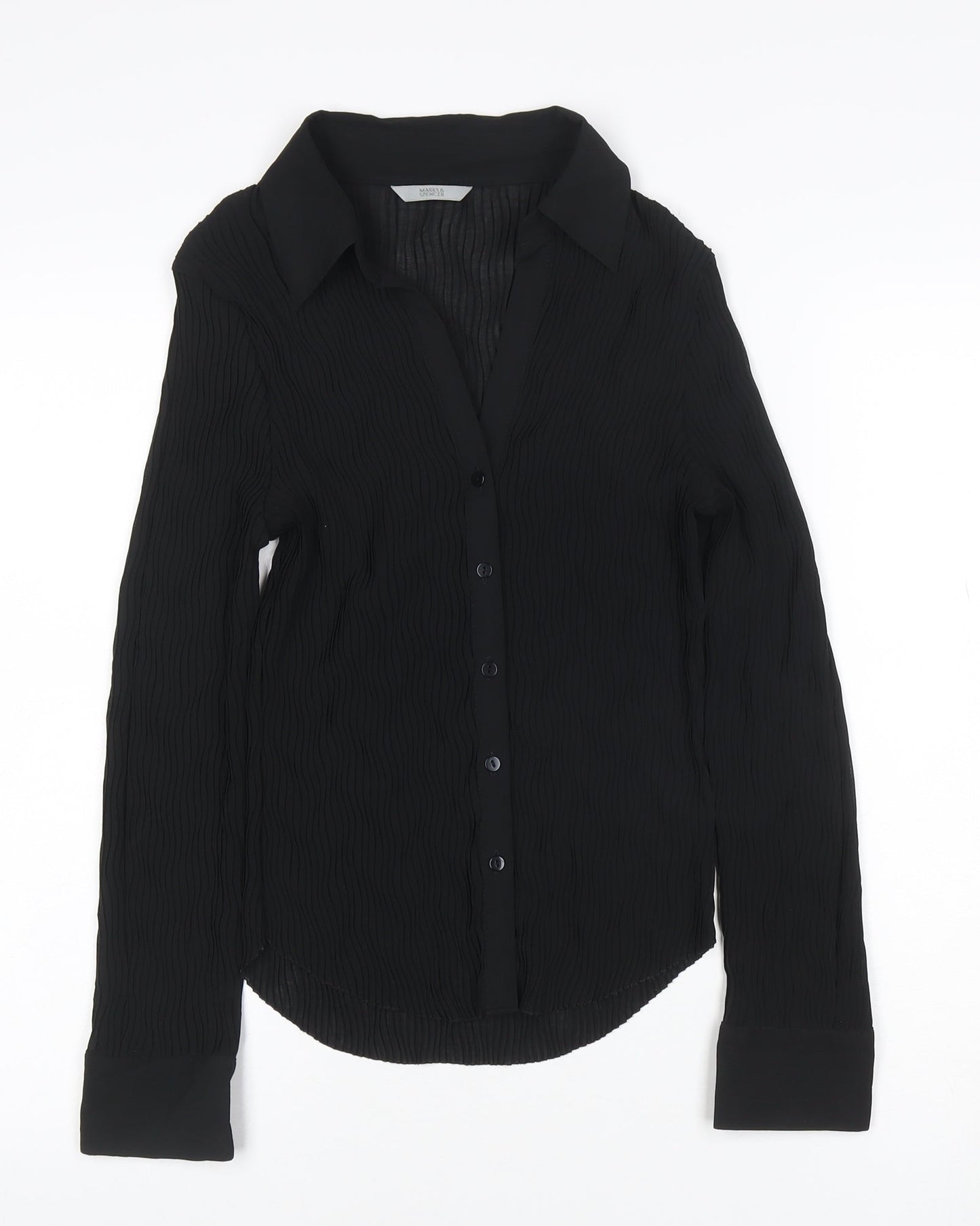 Marks and Spencer Women Black Button-Up Long Sleeve Chiffon Shirt Size 16