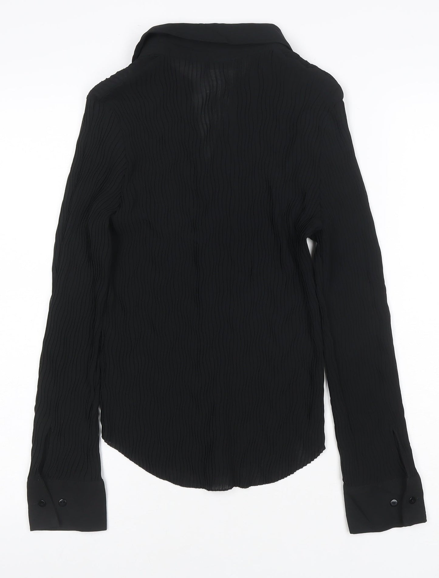 Marks and Spencer Women Black Button-Up Long Sleeve Chiffon Shirt Size 16