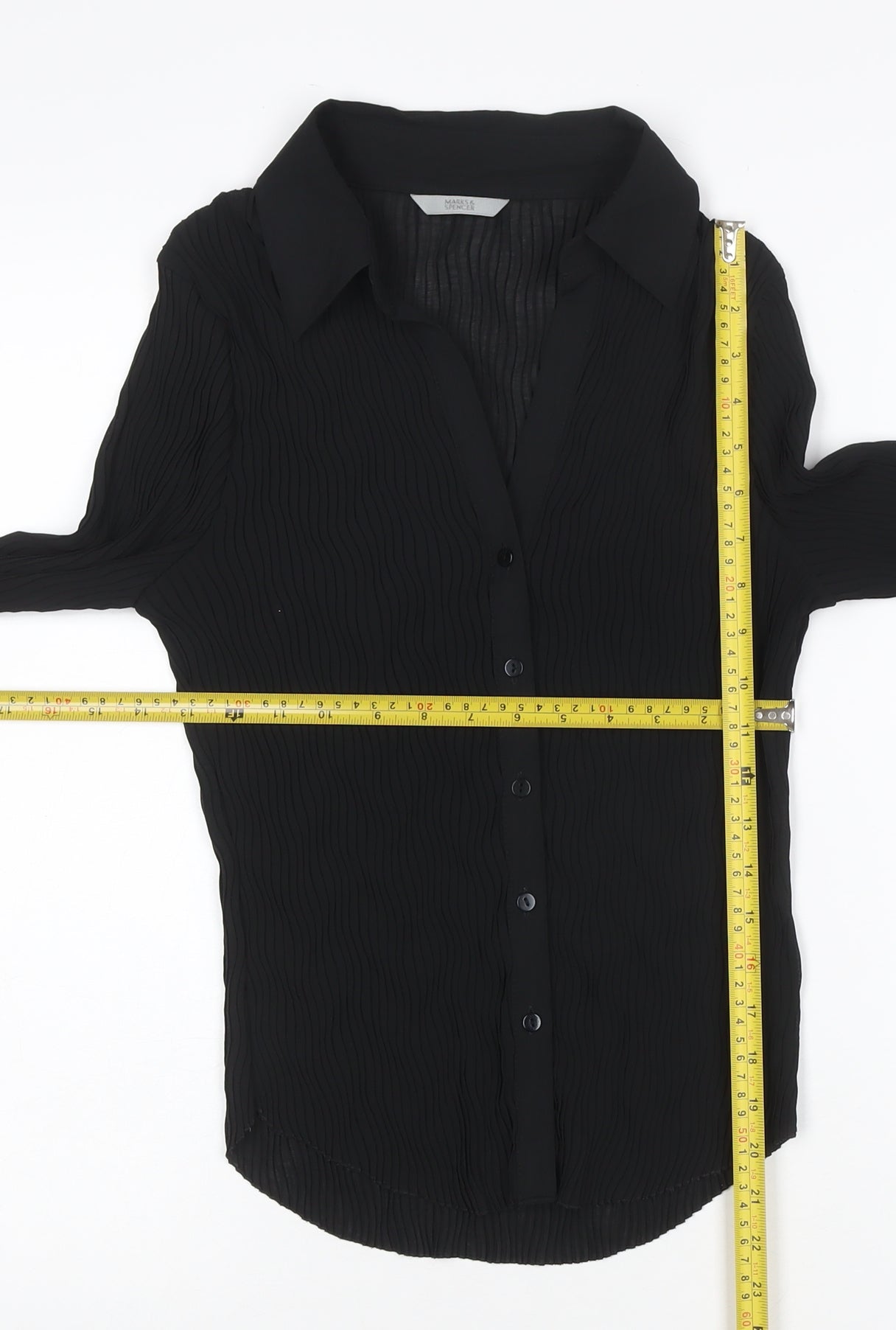 Marks and Spencer Women Black Button-Up Long Sleeve Chiffon Shirt Size 16