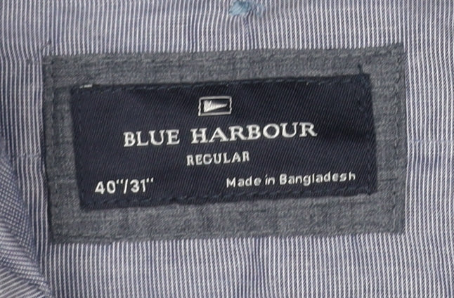 Marks and Spencer Blue Harbour Men's Blue Chino Trousers 40x31 Regular Fit