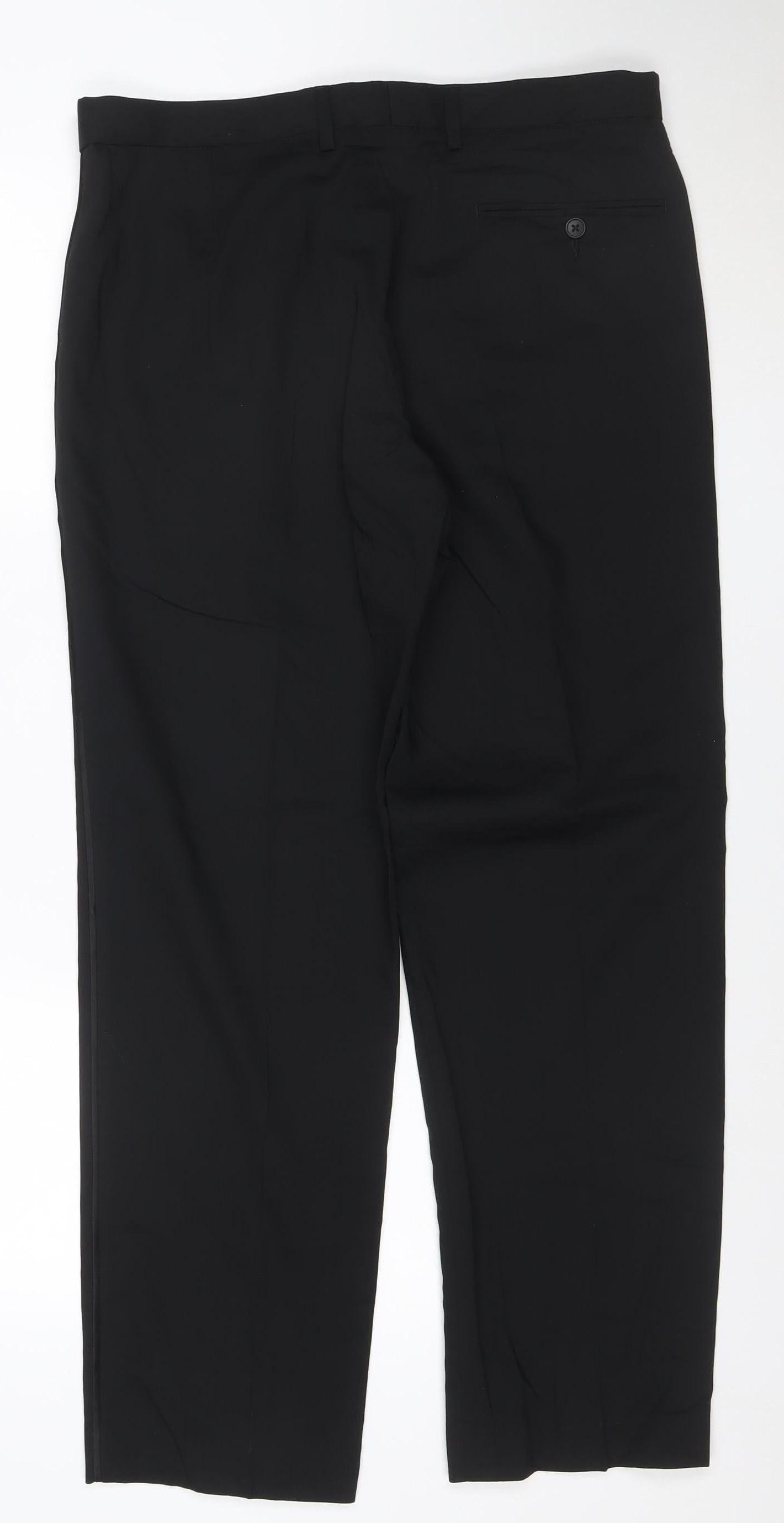 Marks and Spencer Men's Black Wool Blend Regular Fit Dress Pants 34W 31L