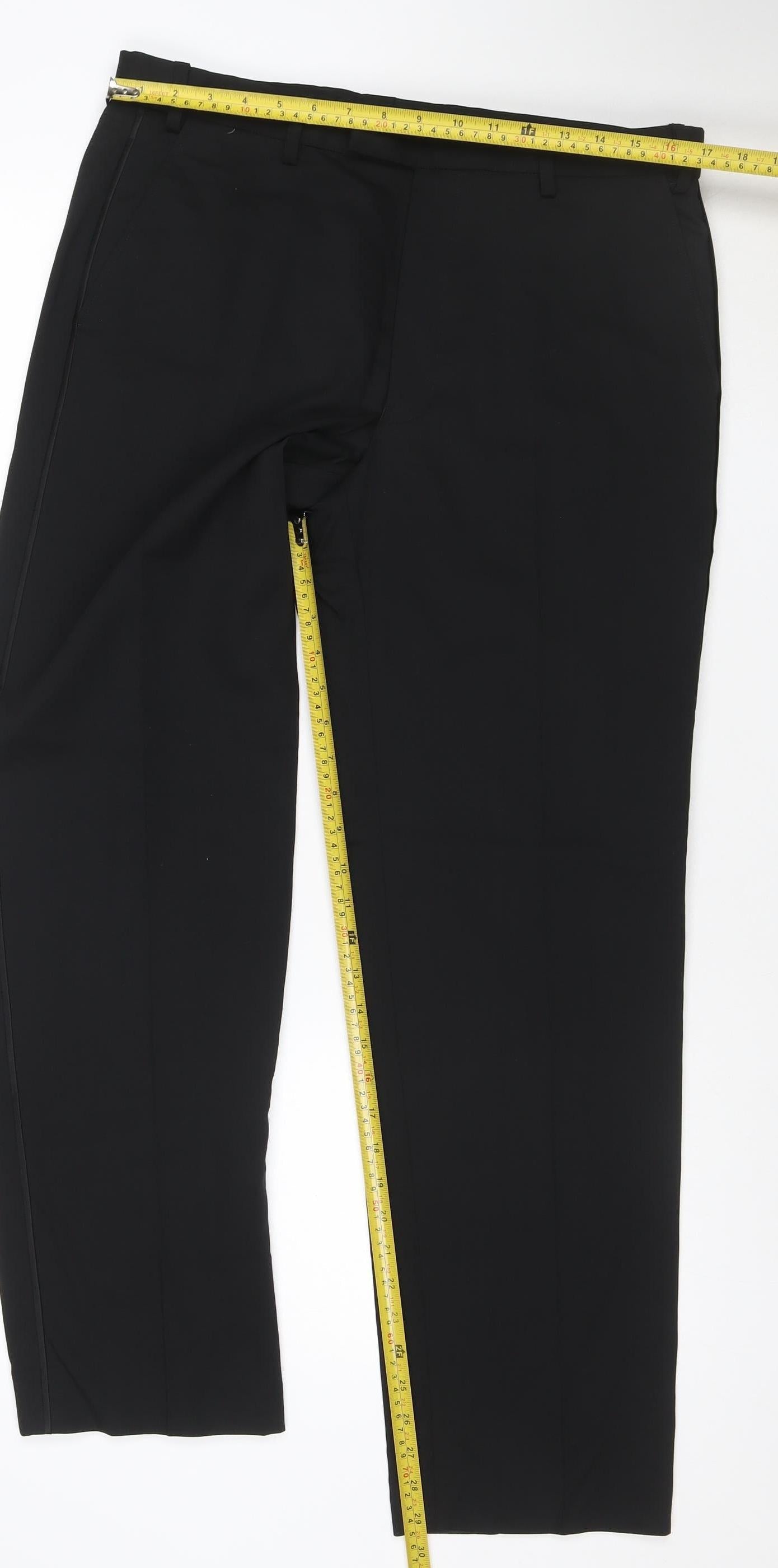 Marks and Spencer Men's Black Wool Blend Regular Fit Dress Pants 34W 31L