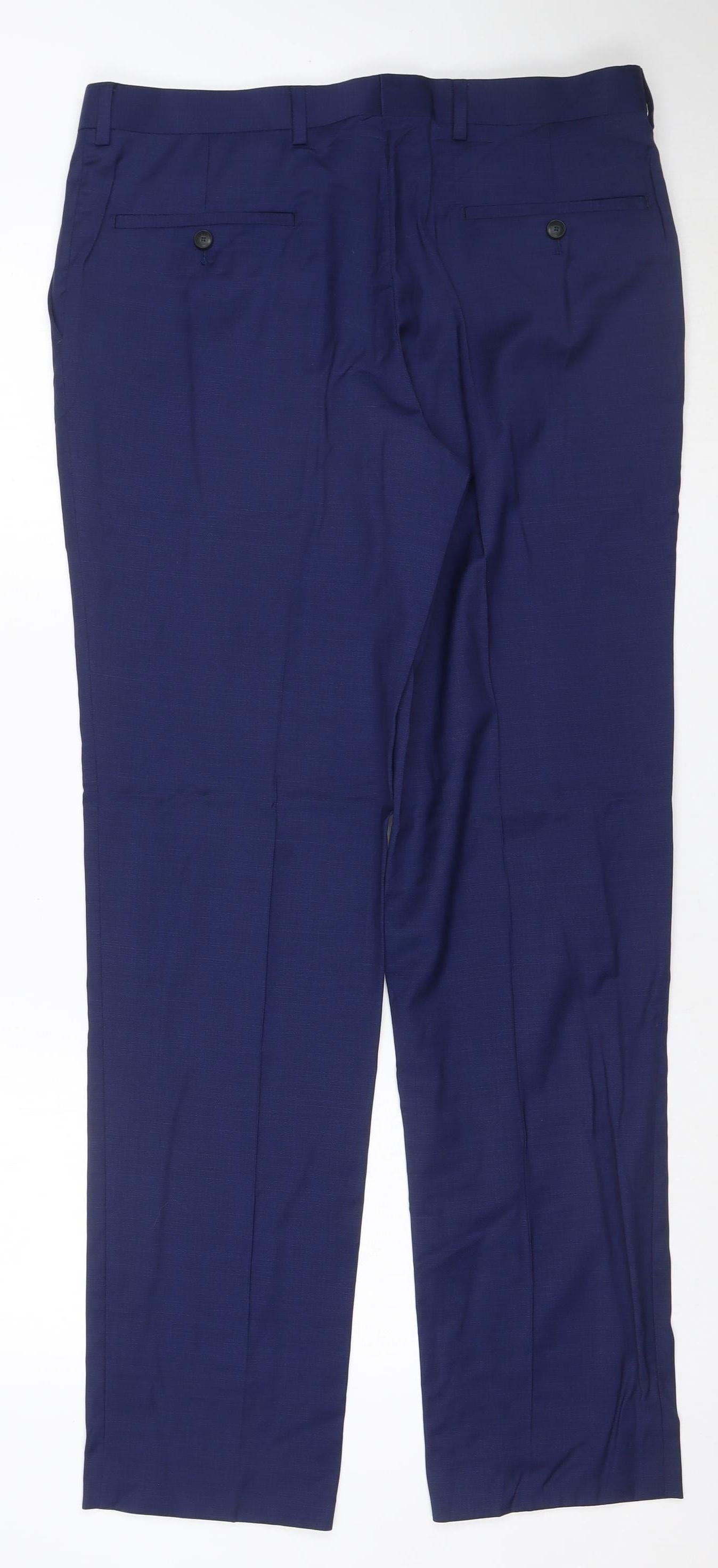 Marks and Spencer Men's Blue Wool Blend Tailored Dress Trousers 34W 33L