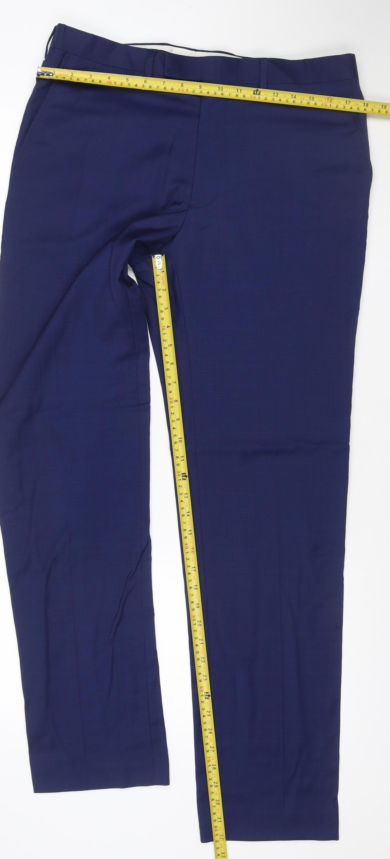 Marks and Spencer Men's Blue Wool Blend Tailored Dress Trousers 34W 33L