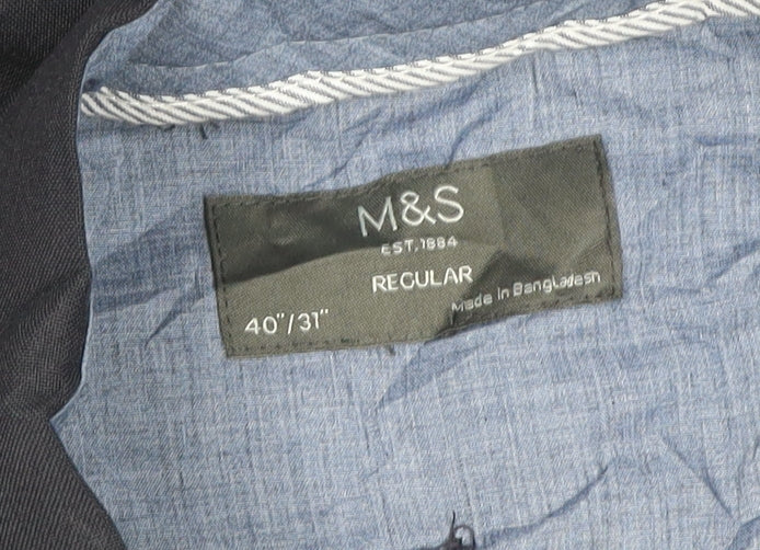 Marks and Spencer Mens Navy Regular Fit Dress Trousers 40W 31L