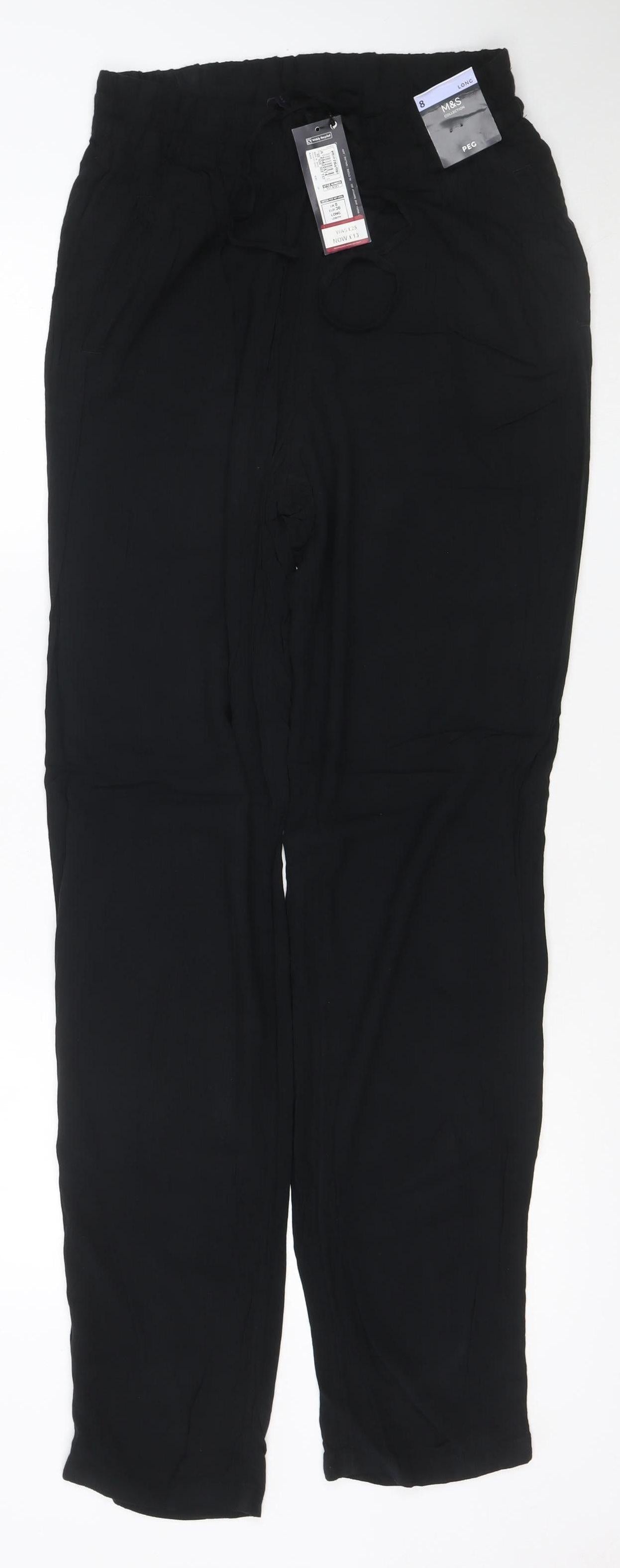 Marks and Spencer Women’s Black Size 8 Long Peg Trousers Viscose
