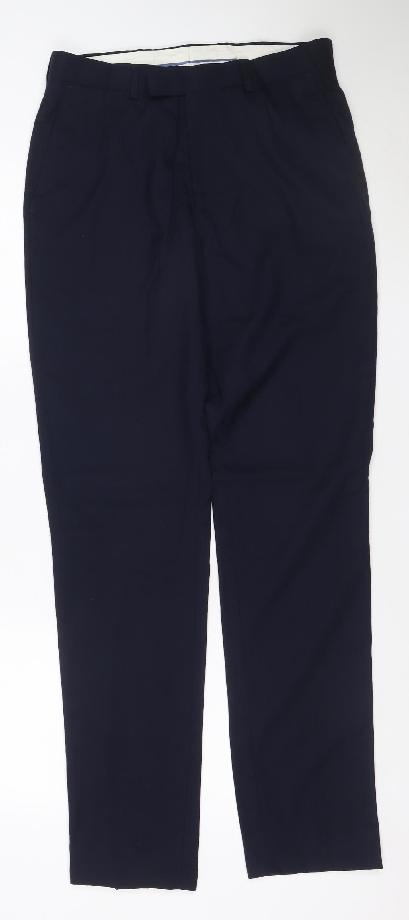 Marks and Spencer Men's Blue Slim Fit Wool Dress Trousers 30/33