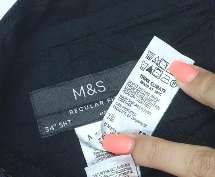 Marks and Spencer Men's Black 34S Regular Fit Dress Trousers