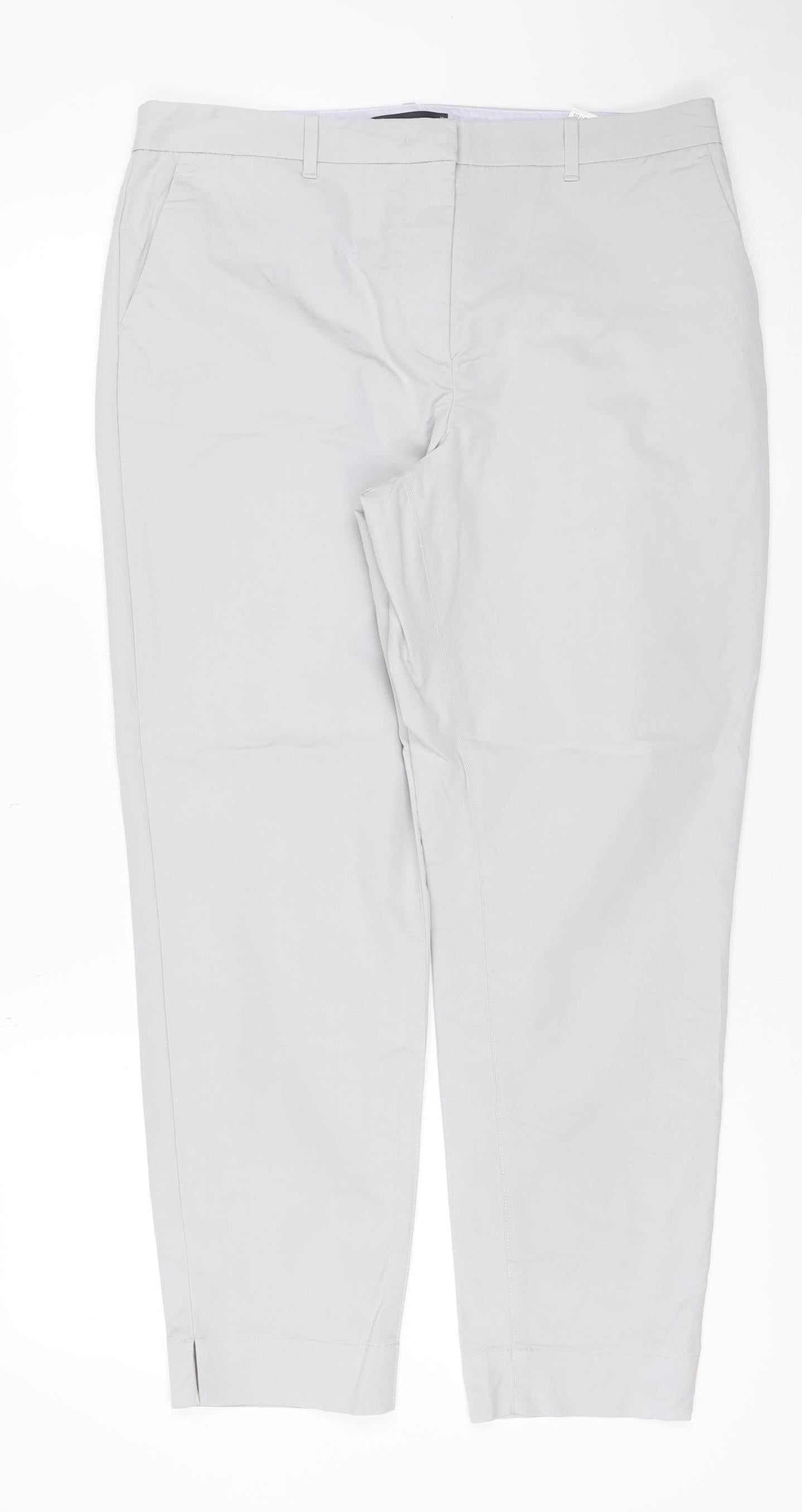 Marks and Spencer Women Grey Chino Trousers Size 14 Cotton Blend