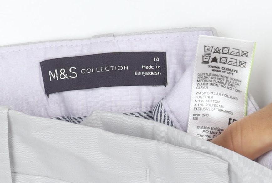 Marks and Spencer Women Grey Chino Trousers Size 14 Cotton Blend