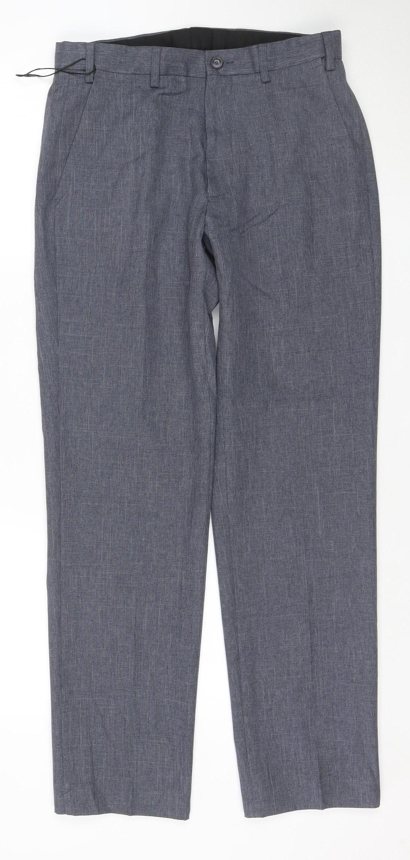 Marks and Spencer Men's Grey Regular Fit Chino Trousers 30in Waist