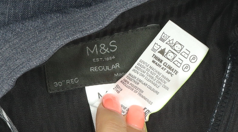 Marks and Spencer Men's Grey Regular Fit Chino Trousers 30in Waist
