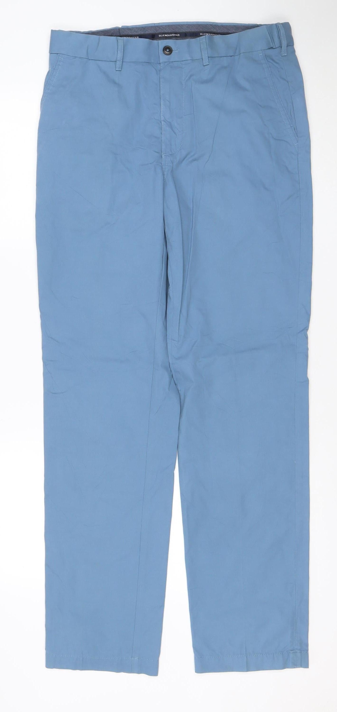 Marks and Spencer Blue Harbour Men's Blue Regular Fit Chino Trousers 32x33