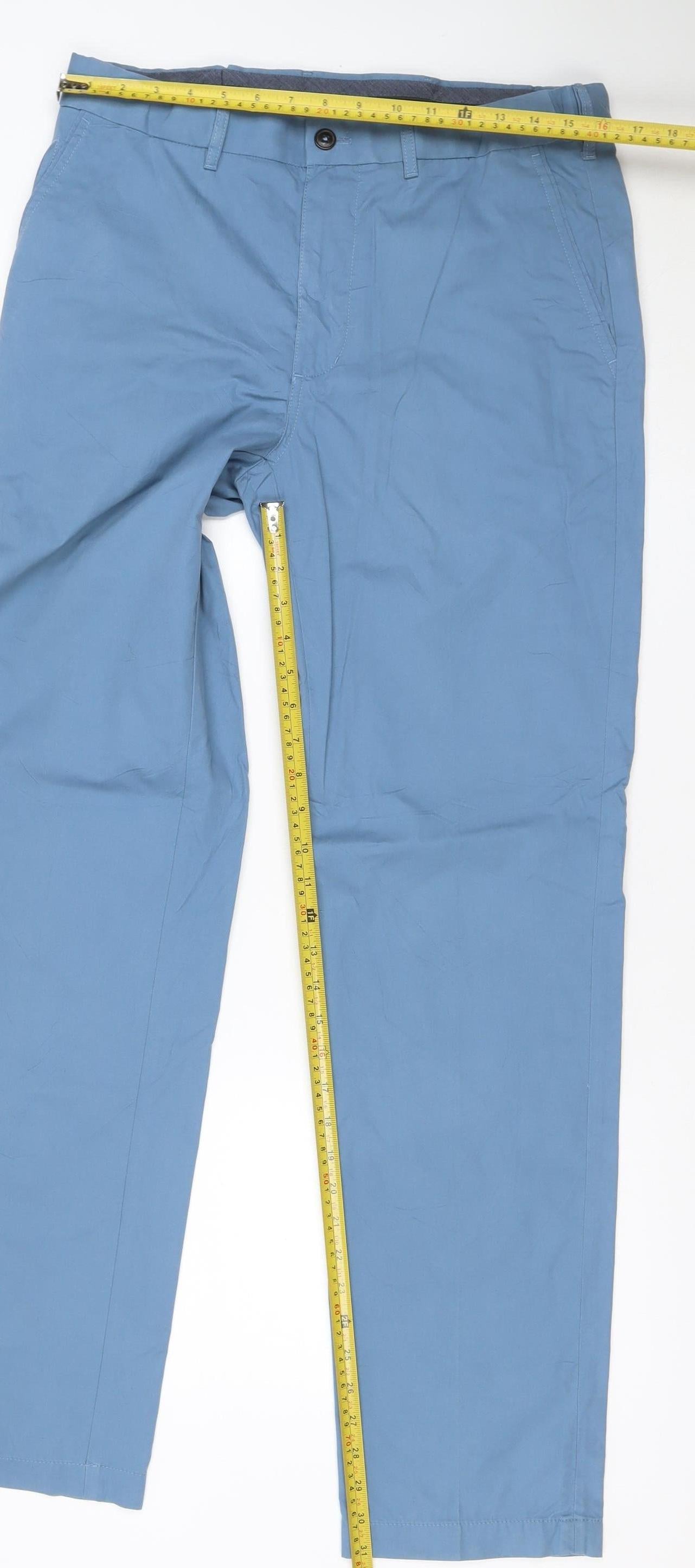 Marks and Spencer Blue Harbour Men's Blue Regular Fit Chino Trousers 32x33