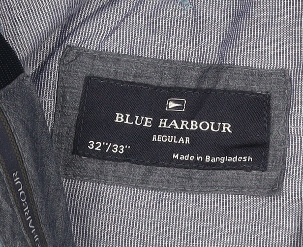 Marks and Spencer Blue Harbour Men's Blue Regular Fit Chino Trousers 32x33