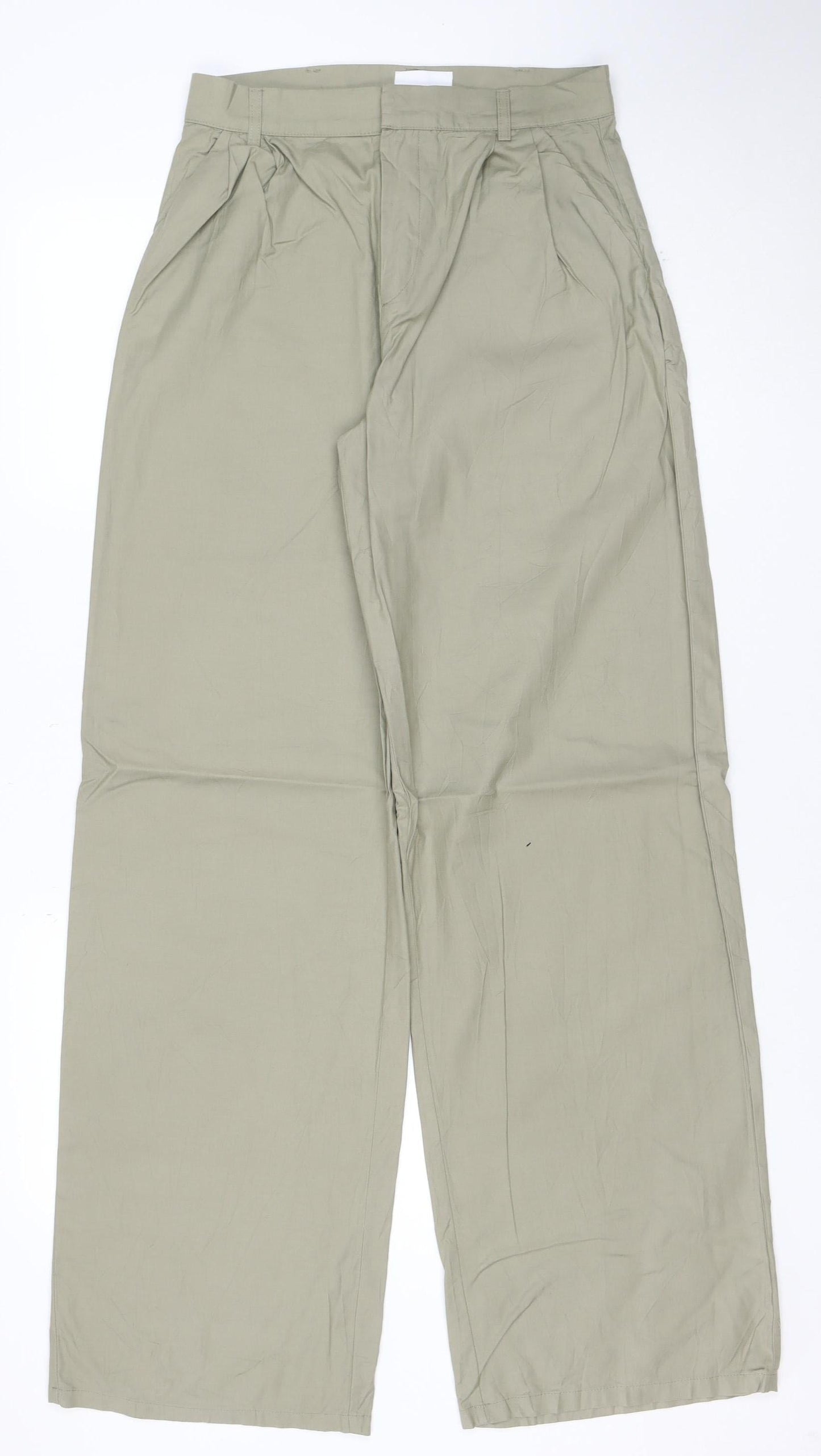 Pull & Bear Men's Beige Wide-Leg Viscose Cotton Trousers Size S