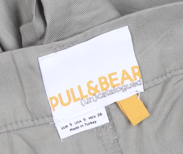 Pull & Bear Men's Beige Wide-Leg Viscose Cotton Trousers Size S