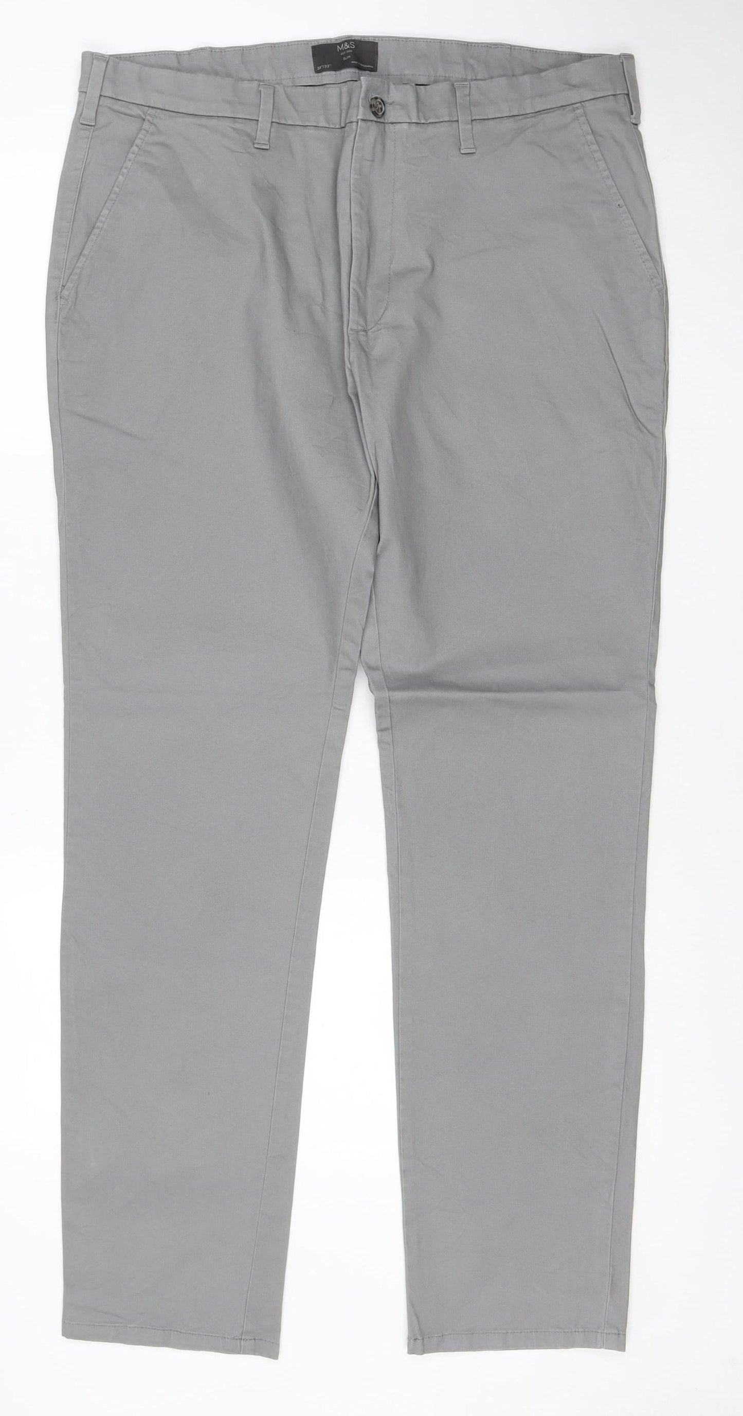Marks and Spencer Men’s Grey Slim Fit Chino Trousers 38x33