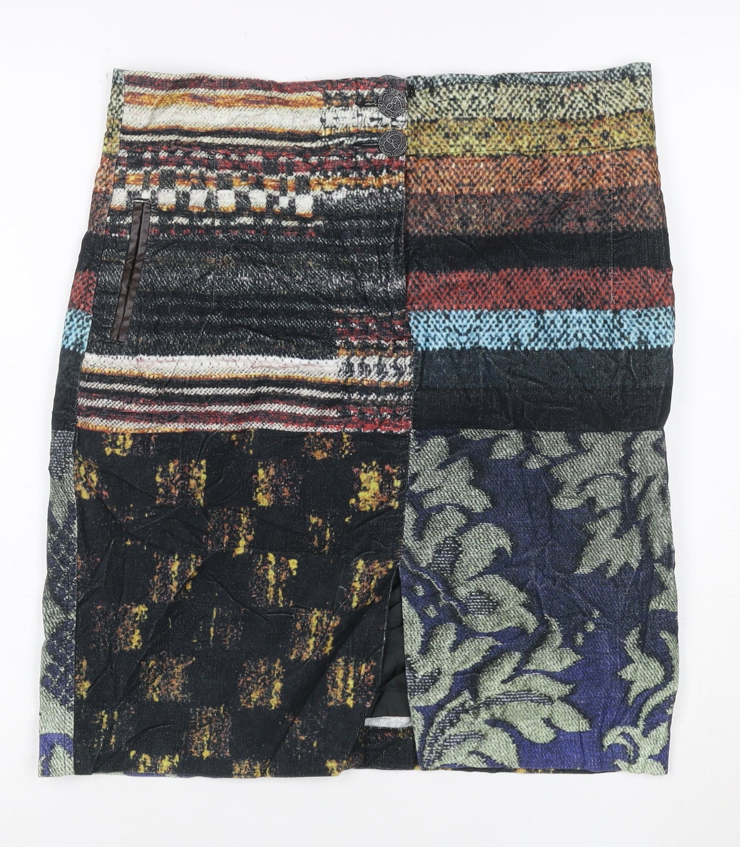 Desigual Women’s Multicoloured Cotton Knee Length Pencil Skirt Size 14