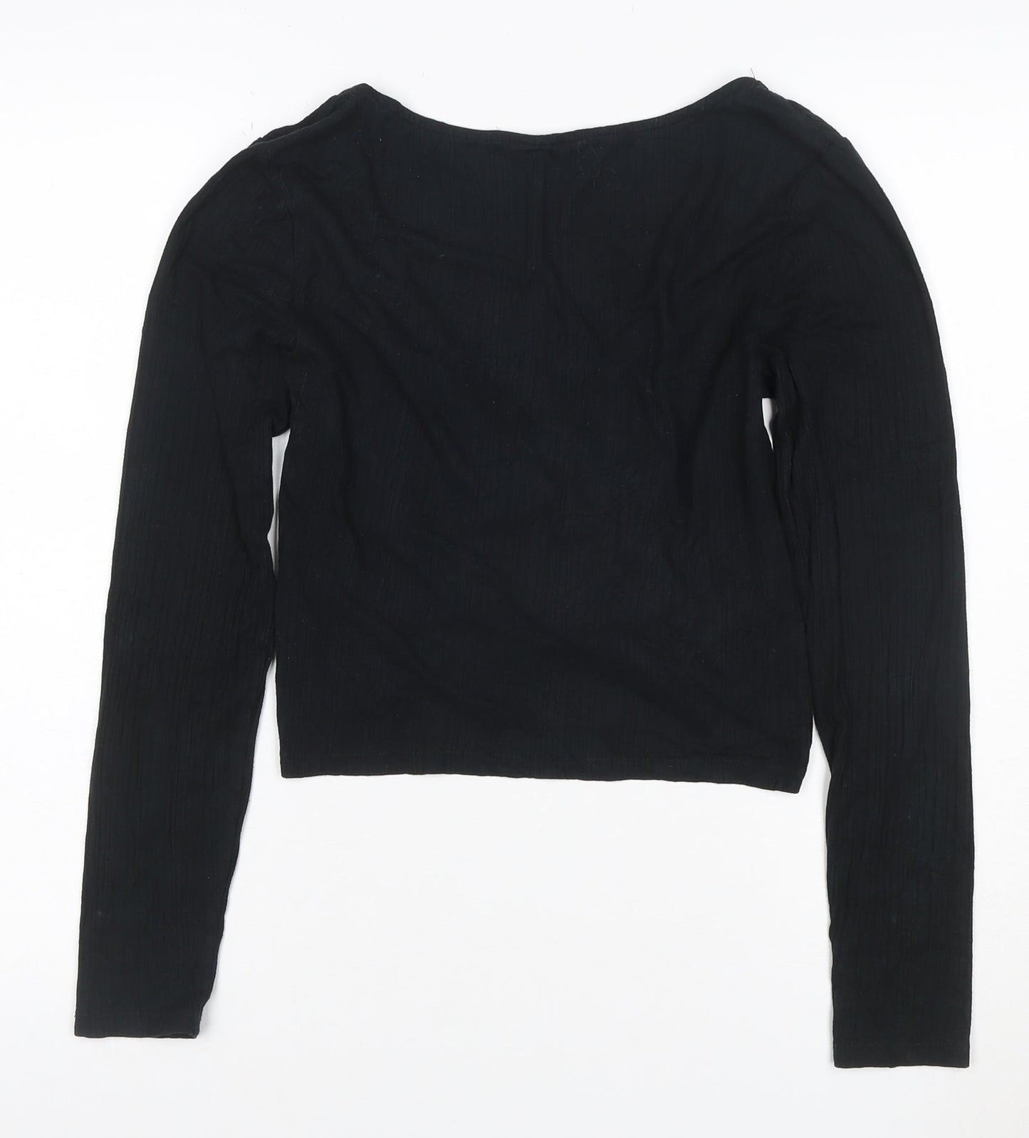 Urban Outfitters Women’s Black Cropped Long Sleeve Ruched V-Neck Top L
