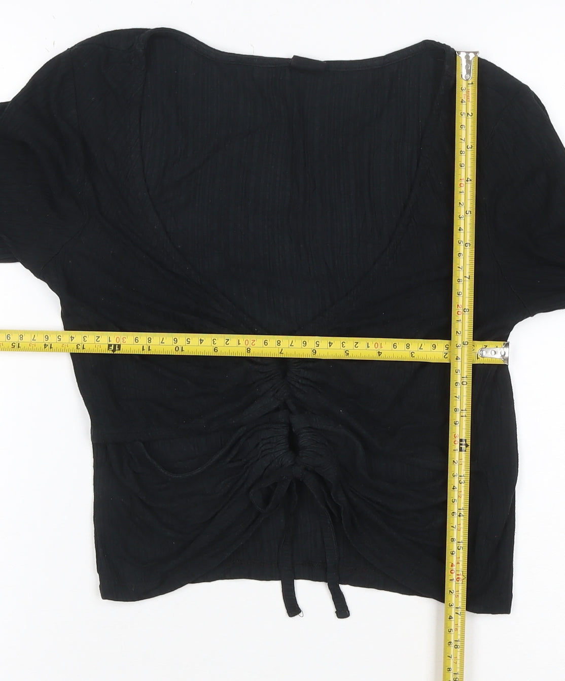 Urban Outfitters Women’s Black Cropped Long Sleeve Ruched V-Neck Top L