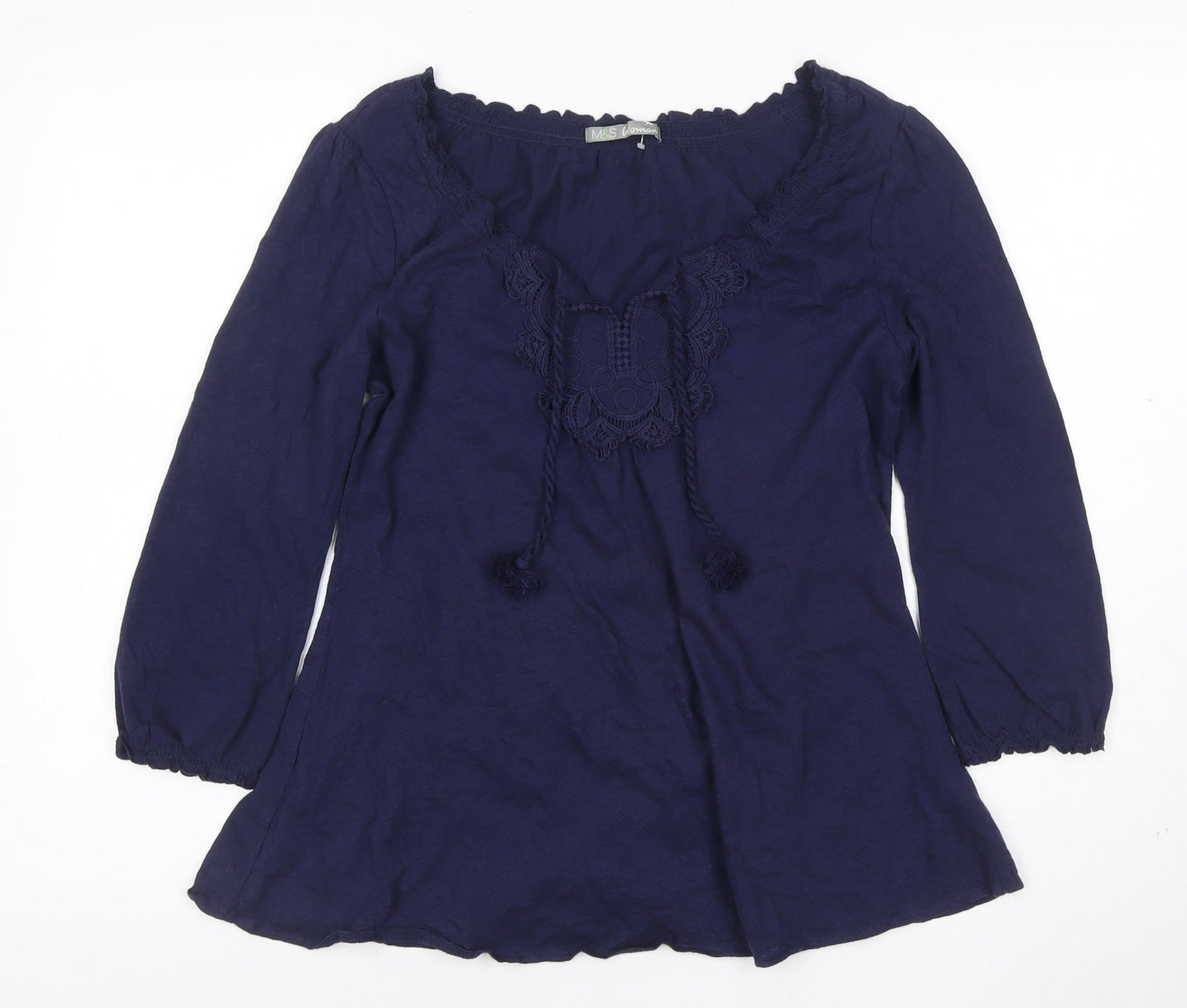 Marks and Spencer Women's Navy 100% Cotton Bohemian Tunic Top UK 12