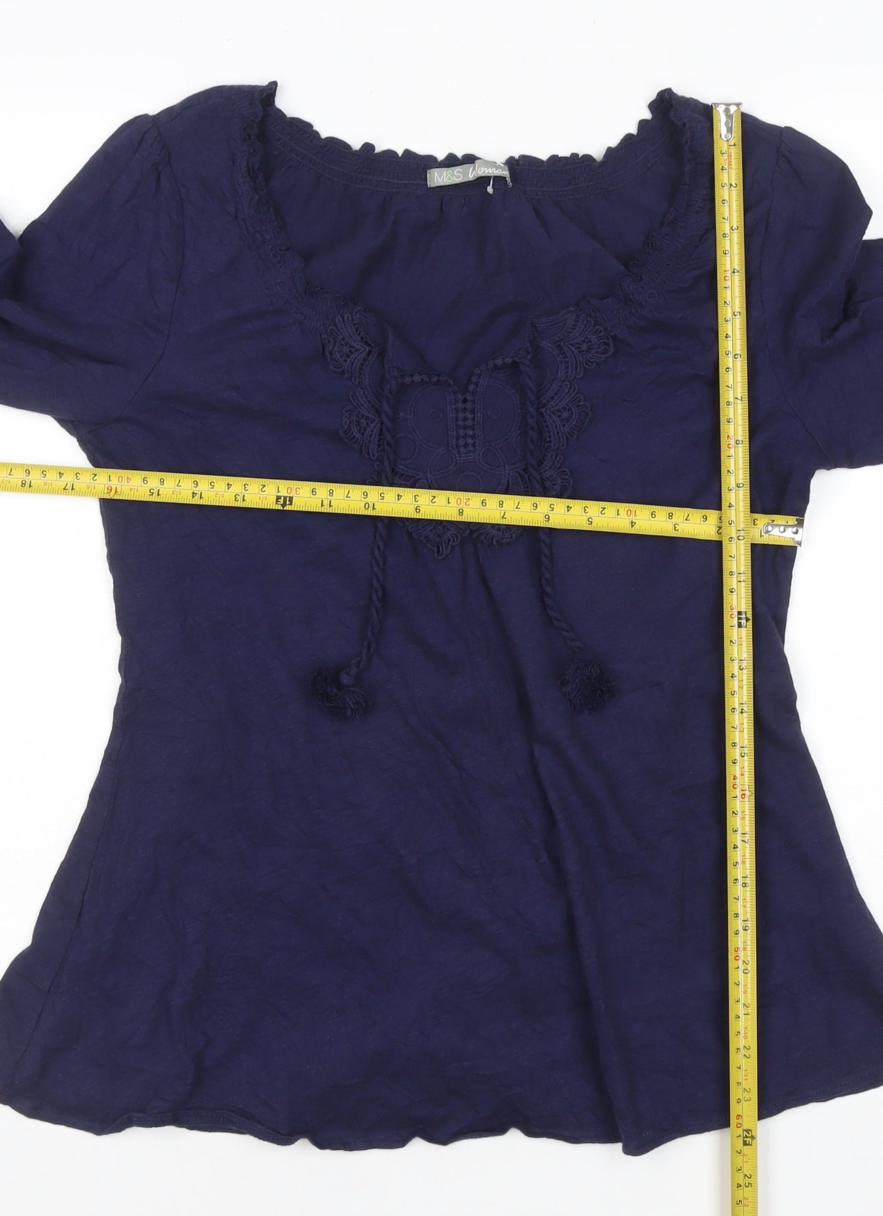 Marks and Spencer Women's Navy 100% Cotton Bohemian Tunic Top UK 12