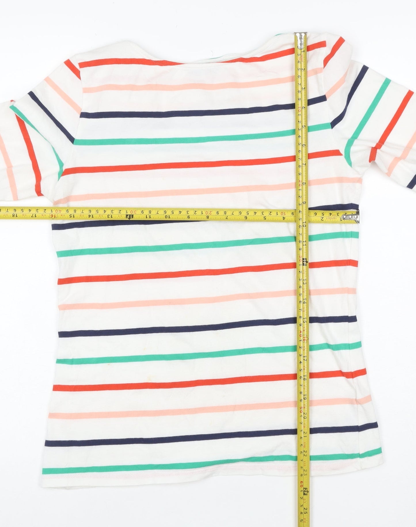 Marks and Spencer Women’s Multicoloured Striped 3/4 Sleeve Cotton T-Shirt Size 12